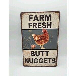 Vintage Chicken Coop Farm Fresh Butt Tin Metal Signs Home Décor 12x8
